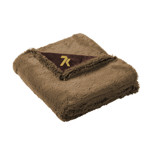 7K Faux Fur Blanket - Fawn/ Espresso Brown (Embroidered 7K - Gold)