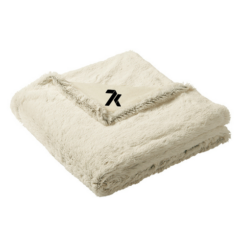 7K Faux Fur Blanket - Marshmallow (Embroidered 7K - Black)
