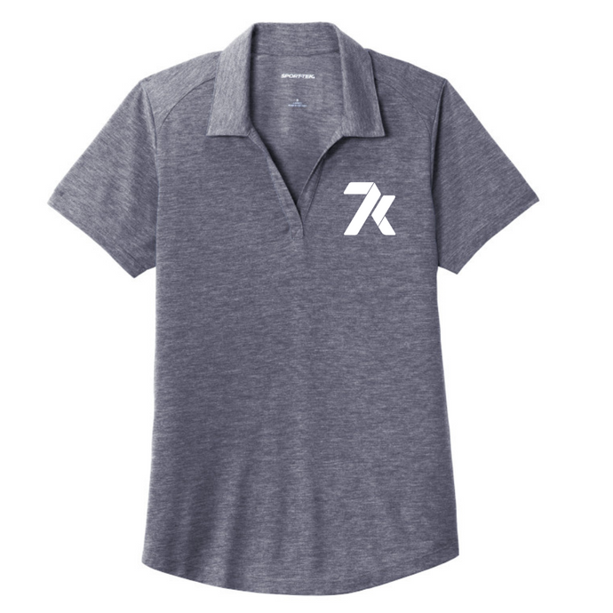 7k Logo - LADIES Tri-Blend Wicking Polo - True Navy Heather