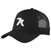 Load image into Gallery viewer, Black Snapback Trucker Hat with White 7k Lightning Logo